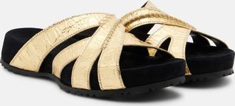 Dries Van Noten Metallic leather and suede slides