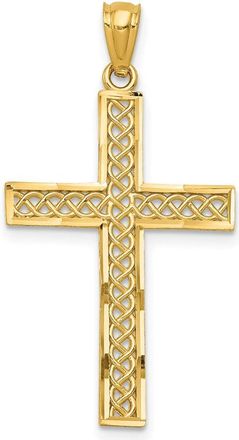 Diamond2Deal 14k Yellow Gold Diamond-cut Filigree Cross Charm Pendant