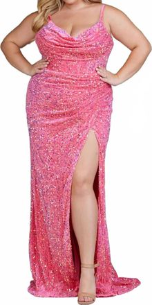 Ath&eacute;na Prom Fitted Sequin Dress In Hot Pink