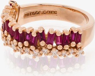 Suzanne Kalan 18kt Rose Gold Short Slack Ruby Half Band Ring - Womens - Diamond/18kt Rose Gold/Ruby