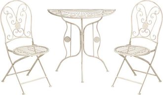 Beliani Conjunto De Balc&oacute;n Jard&iacute;n Exterior Metal Estilo Vintage Estructura De Hierro Beige Claro Coggia