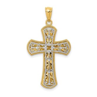 Diamond2Deal 14k Two-tone Gold Polished 2 Level Cross Pendant