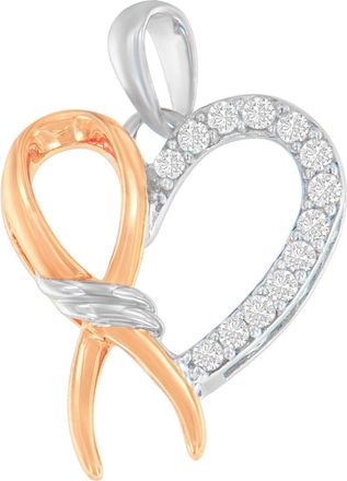 House of Brilliance Two-Toned.925 Sterling Silver 1/5 cttw Round Cut Diamond Ribbon Heart Accent Pendant Necklace