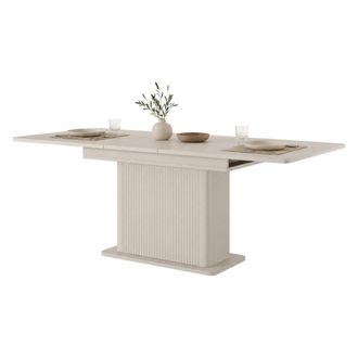 Dmora Mesa Extensible Kariteni, 8 Asientos, Extensible, Mecanismo De Extensi&oacute;n Central, 160x90x75h Cm Beige