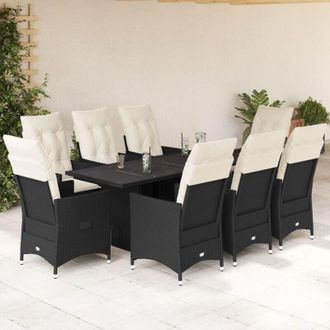 vidaXL Set De Comedor De Jard&iacute;n 9 Pzas Y Cojines Rat&aacute;n Sint&eacute;tico Negro Vidaxl