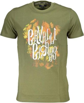 Cavalli T-Shirts, male, Green, Size: 2XL Green Cotton T-Shirt with Unique Print