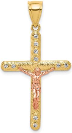 Diamond2Deal 10k Two-tone Cubic Zirconia Crucifix Pendant