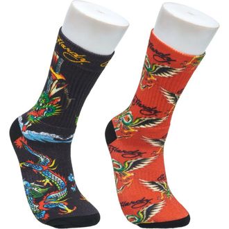Ed Hardy Dragon 360 Print Full Cushion Crew Sock 2-Pack in Red at Nordstrom