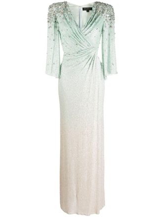 Jenny Packham Abito lungo con applicazioni Nori - Verde