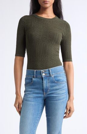 Veronica Beard Garron Pointelle Elbow Sleeve Sweater in Loden at Nordstrom, Size X-Large