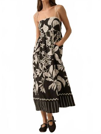 Promesa Tropical Print High Waist Fit & Flare Maxi Dress In Black