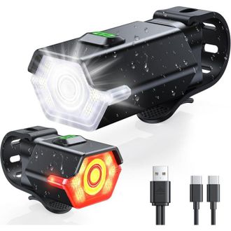 OEM Luz Para Bicicleta Con Luz De Advertencia Lateral, 3+6 Modos De Iluminaci&oacute;n Delantera Y Trasera, Recargable Para Ciclismo Nocturno, Resistente Al Agua