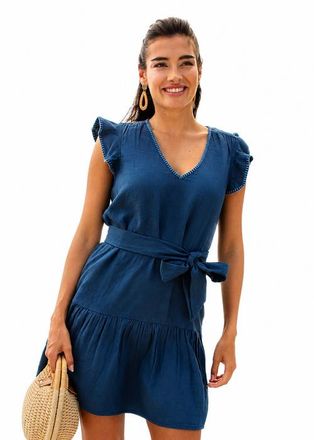 Cabana Life Gauze Tie Waist Dress in Navy at Nordstrom, Size X-Small