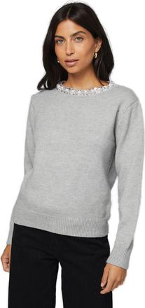 Wallis Embellished Neck Trim Jumper, XL, Grey Marl