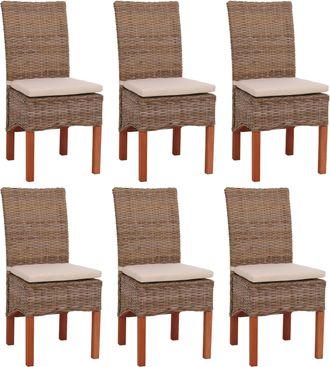 Hhg Hhg - Nunca Usado] Lote De 6 Sillas De Comedor Silla De Mimbre Silla M44, Rat&aacute;n Kubu, Con Coj&iacute;n De Asiento