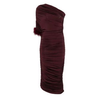 MUGLER Purple One-Shoulder Feather Trim Dress