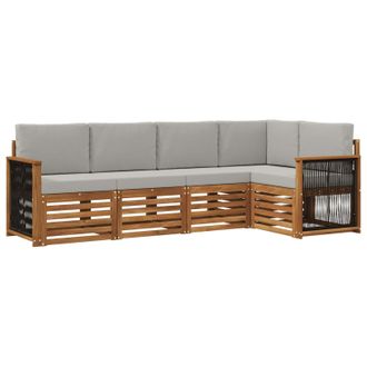 vidaXL Conjunto De Sof&aacute; Seccional Con Coj&iacute;n 4 Pcs Natural Y Gris Claro Vidaxl