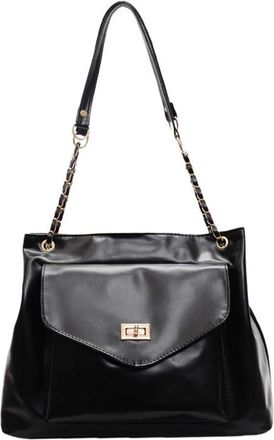 Generic Women Leather Chain Tote Bags Solid Color Hobo Bag for Daily Use (Black)