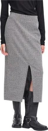 Ichi Elegante Viscose Mix Rok - Dames - Midirokken - Grijs - M - Polyester - Rokken