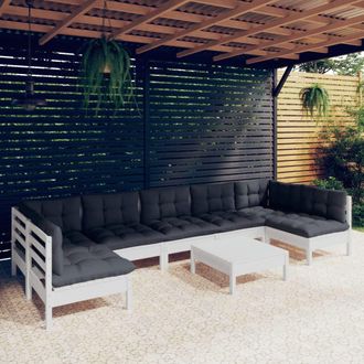 vidaXL Muebles De Jard&iacute;n 8 Pzas Con Cojines Blanco Madera Maciza Pino Vidaxl