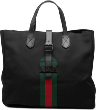 Gucci Black Canvas Leather Tote Bag (Pre-Owned)