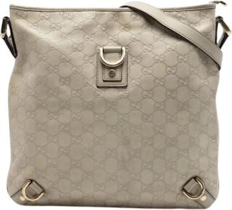 Gucci Pre-owned Embossed Leather Crossbody Bag - Dames - Vintage Schoudertas - Beige - ONE Size - Leer - Vintage