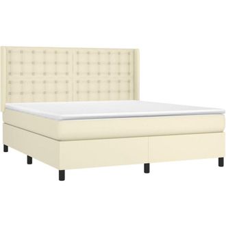 vidaXL Cama Box Spring Con Colch&oacute;n Cuero Sint&eacute;tico Crema 180x200 Cm Vidaxl