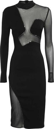 John Richmond Mesh Inzet Lange Mouw Jurk - Dames - Feestkleedjes - Zwart - M - Polyester - Kleedjes