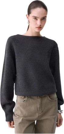 Liu Jo Maglia Chiusa M/L - Dames - Ronde hals truien - Grijs - XS - Wol - Truien & Vesten