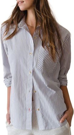 Marine Layer Jane California Relaxed Stripe Cotton Poplin Button-Up Shirt in Blue Stripe at Nordstrom, Size X-Large