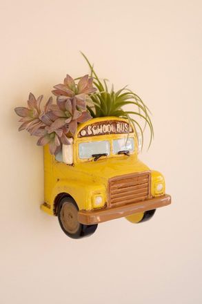Kalalou Ceramic Yellow School Bus Wall Planter