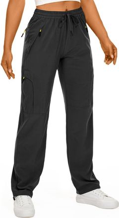 Generic Waterproof Trousers Women Elastic Waist Overtrousers with Zipped Pocket Hiking Walking Windproof Casual Sports Pants Black S 29