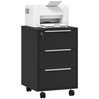 OEM Cajonera De Escritorio Con 3 Cajones Ruedas Cerradura Y 2 Llaves Para Estudio Sal&oacute;n 40x40x63,5 Cm Negro
