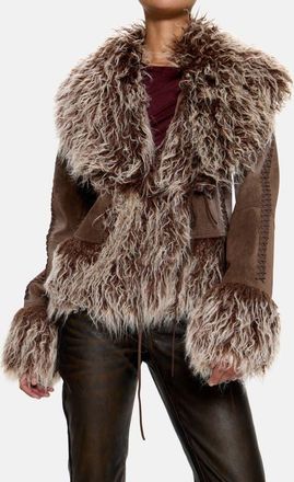 Jaded London Leonie Brown Faux Fur Trim Coat at Nordstrom, Size X-Small
