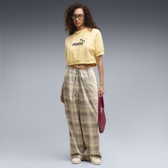 Puma Pantaloni in tartan T7 dal taglio morbido da donna, Abbigliamento, Beige, XL