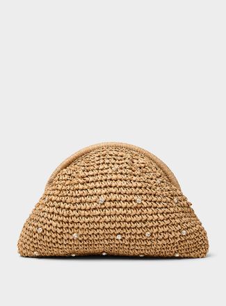 Simons Womens Small-diamond braided straw evening bag