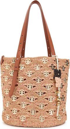 Paco Rabanne Disc-embellished Raffia Bucket Tote bag - Peach - One Size