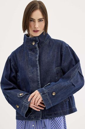 Soaked In Luxury Womens Stand collar boxy-fit jean jacket