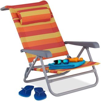 Relaxdays Relaxdays Sedia Sdraio Pieghevole, Cuscino Poggia-Testa, Braccioli e Apribottiglie Laterale, Giallo Rosso Arancione, Acciaio, 1 pz