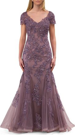 La Femme Trumpet Mother of the Bride Dress with Beaded Lace Applique in Orchid at Nordstrom, Size 16