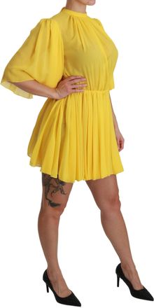 Dolce & Gabbana Womens Yellow Pleated A-Line Mini Silk Dress