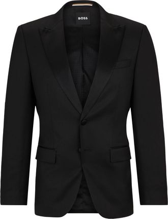 BOSS peak-lapel jacket - men - Polyester/Viscose/Virgin Wool/Silk/Polyester/Cotton - 46 - Black