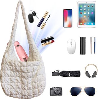 Generic Cymwer Quilted Pleated Shoulder Bag Large Crossbody Bag Cloud Bags for Women (White)