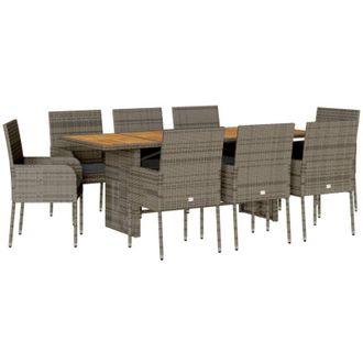 vidaXL Set Comedor Jard&iacute;n 9 Pzas Y Cojines Rat&aacute;n Sint&eacute;tico Gris Vidaxl