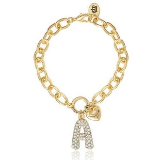 Juicy Couture Pav&eacute; Initial Charm Bracelet, 7.5 Gold Tone Link in Letter A at Nordstrom