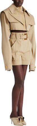 Balmain Cropped gabardine jacket in Beige at Nordstrom, Size 38 Eu
