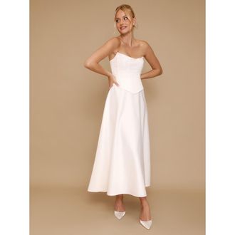 Six Stories Bandeau Satin Corset Dress in Ivory at Nordstrom, Size 10