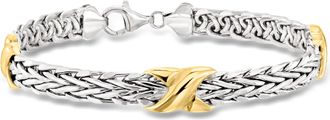 Ross-Simons Two-Tone Sterling Silver Wheat-Link X Station Bracelet