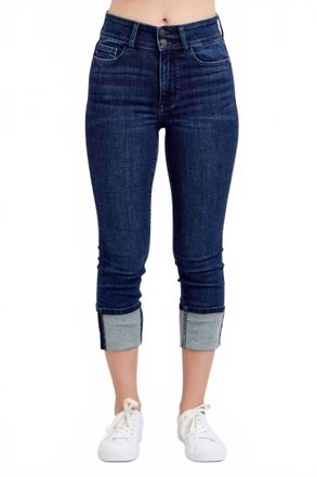Judy Blue Double High Rise Double Button Capri Pants In Dark Blue