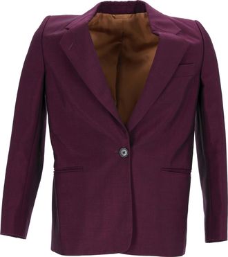 Acne Studios Pre-owned Womens Single-Breasted Blazer with Pockets in Burgundy Wool - Size EU 34 (Womens)